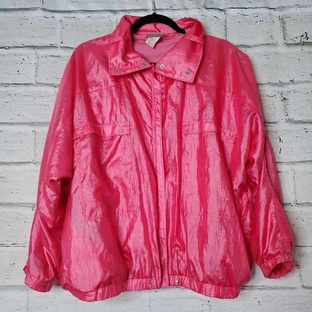 Vintage ADIDAS Hot Pink Jacket Windbreaker zip up fluorescent bomber barbiecore